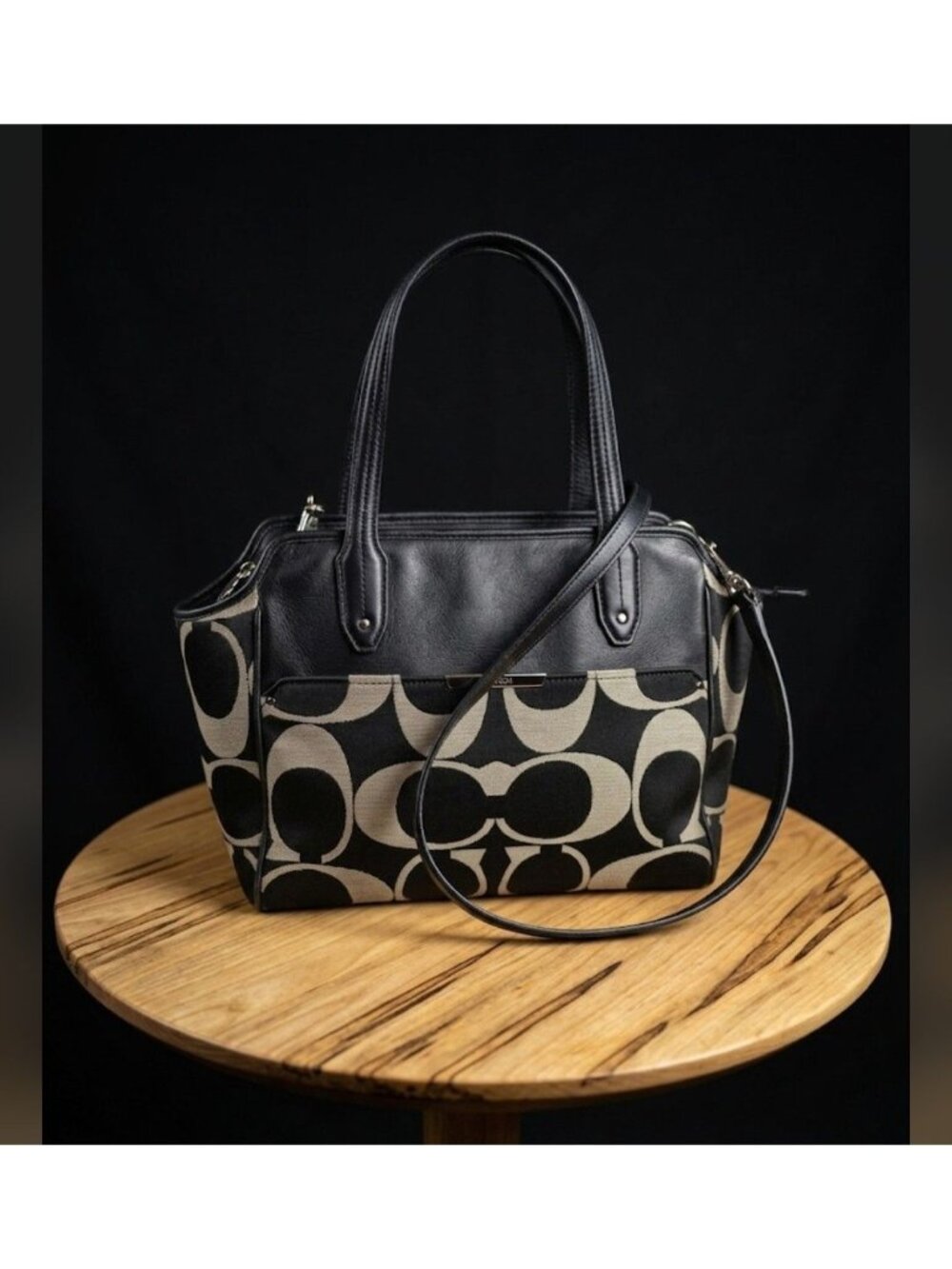 Coach Taylor Signature Bette Black Canvas/Leather Satchel Crossbody Bag